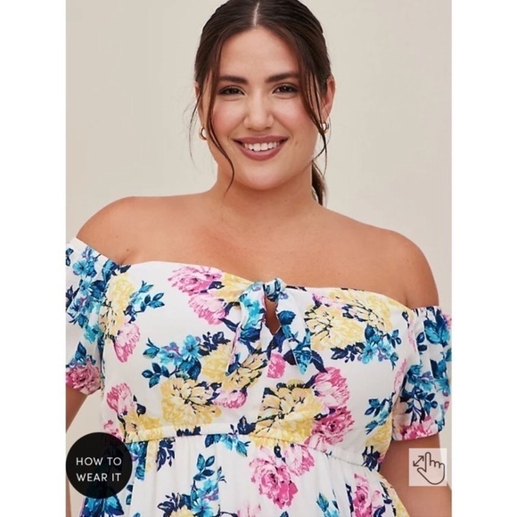 ⛱️Torrid Mini Gauze Puff Sleeve Floral Skater Dress - Picture 3 of 12